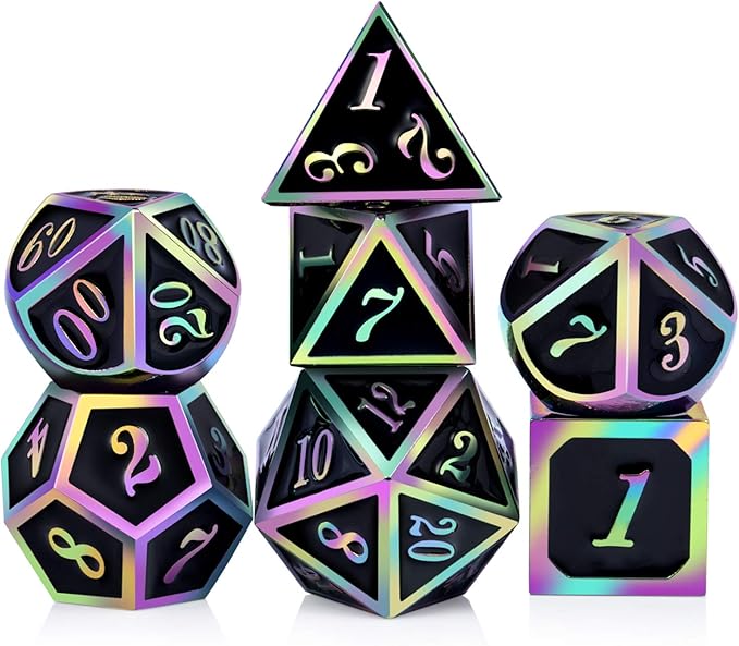 DNDND Rainbow Edge 7 Pieces Metal Dice Set DND Polyhedarl Heavy D&D Dice Set by DNDND