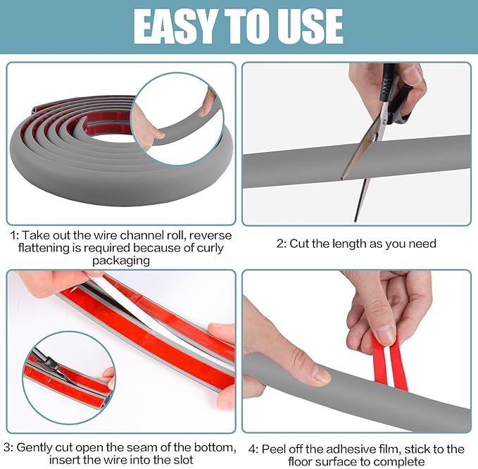 Floor Cord Cover Self Adhesive Cord Hider, 20FT Cable Management, Extension - Image 8