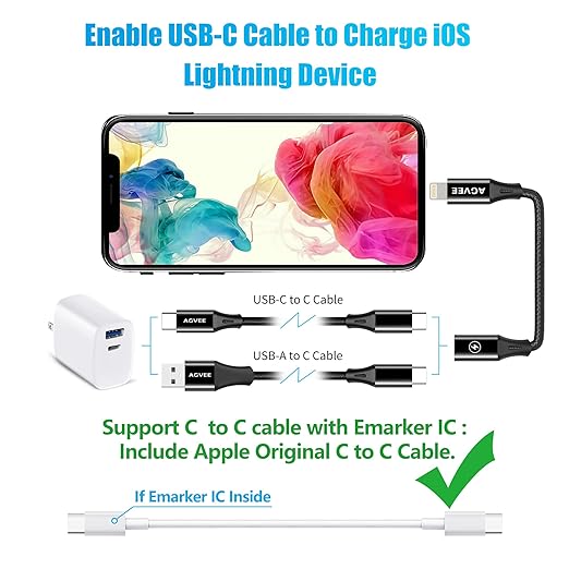 AGVEE 4 inch USB-C Female to Lightning Male Adapter, 30W Fast Charging Charger - Image 5