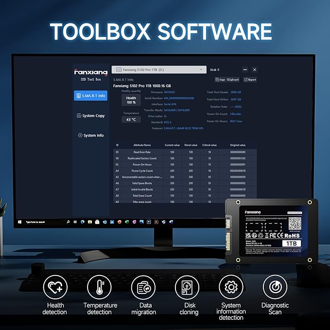 S101 250GB SSD SATA III 6Gb/s 2.5" Internal Solid State Drive, Read Speed up to - Image 5