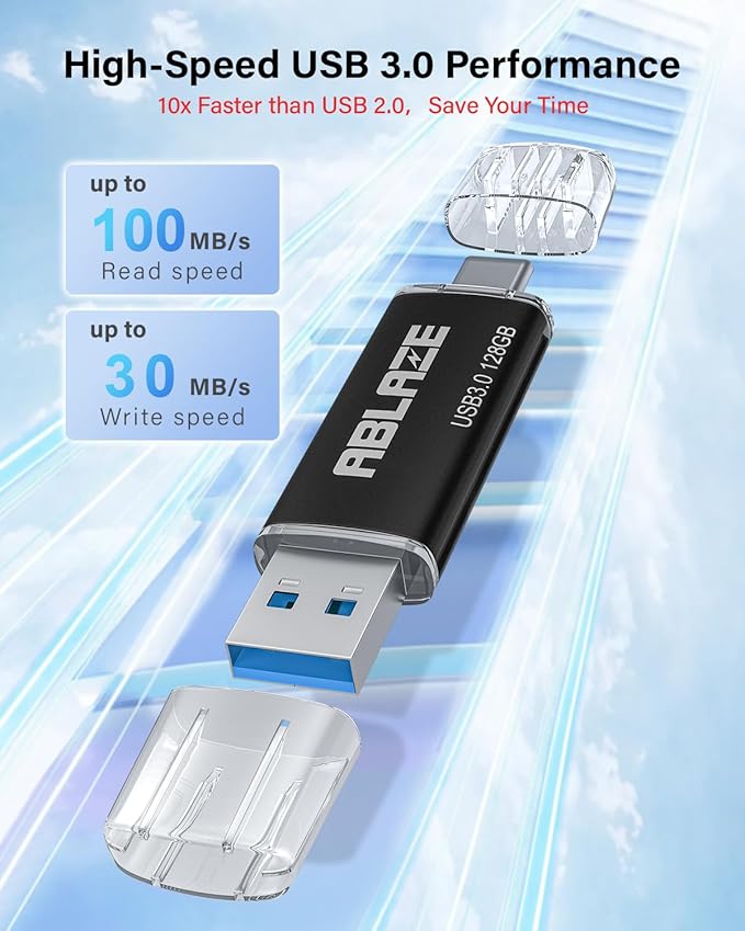 ABLAZE USB C Flash Drive 128GB 2 Pack, Dual USB 3.0+Type C Flash Drive - Image 4