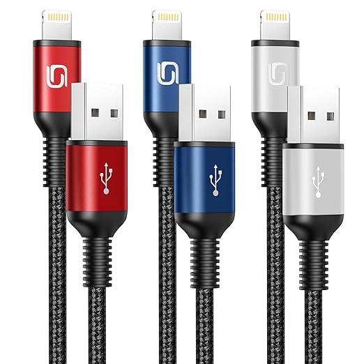 iPhone Charger 10FT Long Cable 3Pack USB-A to Lightning Cable Nylon Braided by OHBOX