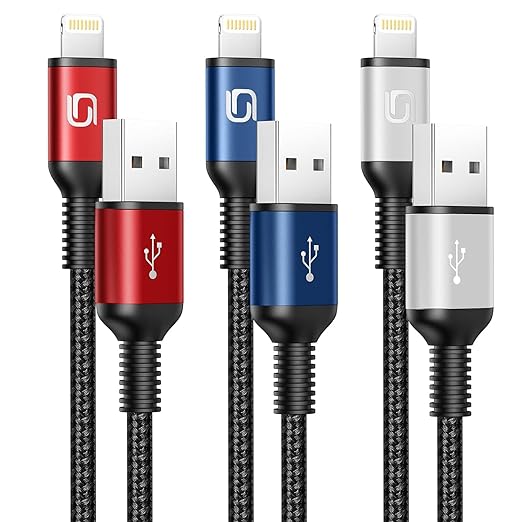 iPhone Charger Cable 3Pack 3FT USB-A to Lightning Cable Nylon Braided Fast by OHBOX