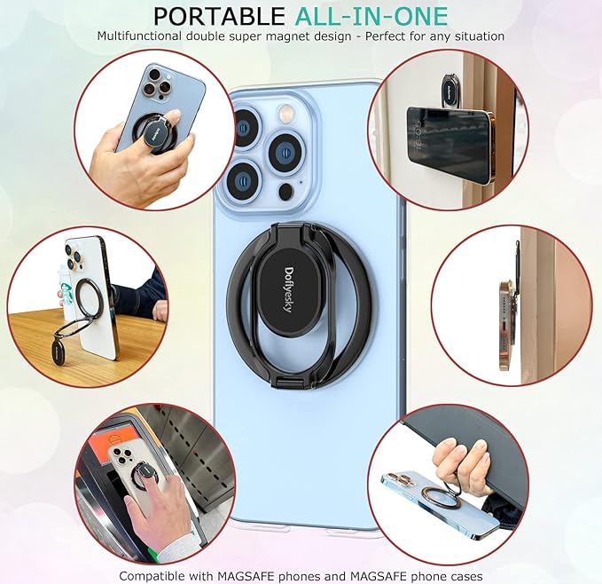 Magnetic Phone Ring Holder, Double Adjustable Phone Grip and Stand Compatible - Image 7