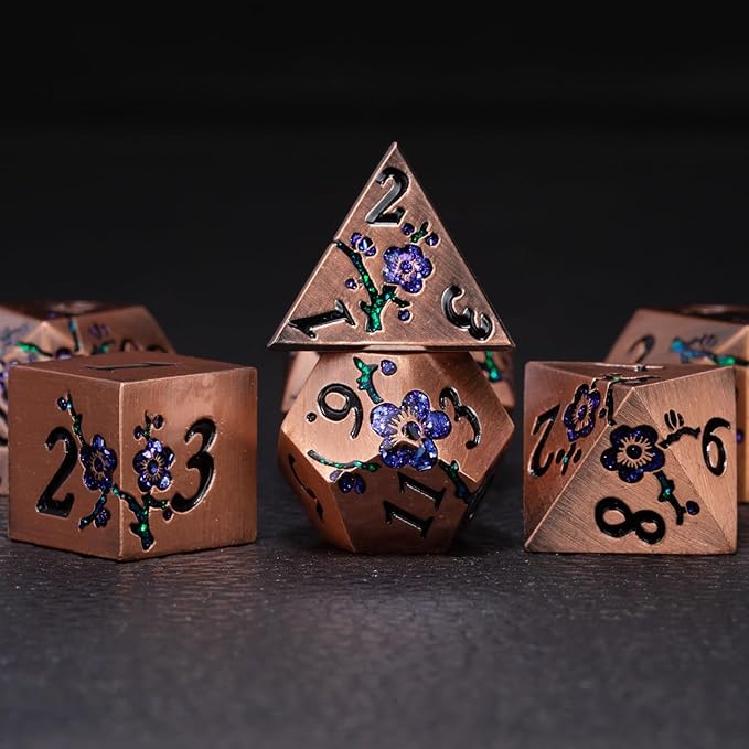 Metal DND Dice Set, Dungeons and Dragons Metallic Flower Dice - Image 3