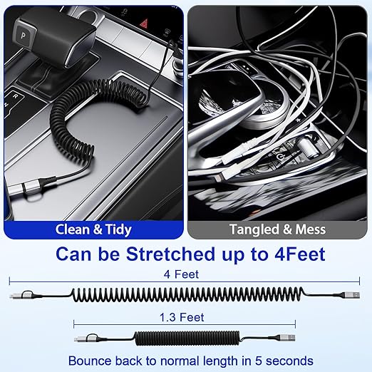 USB to USB-C and Lightning Cable Combo, 2 in 1 Coiled iPhone Charger Cable - Image 8
