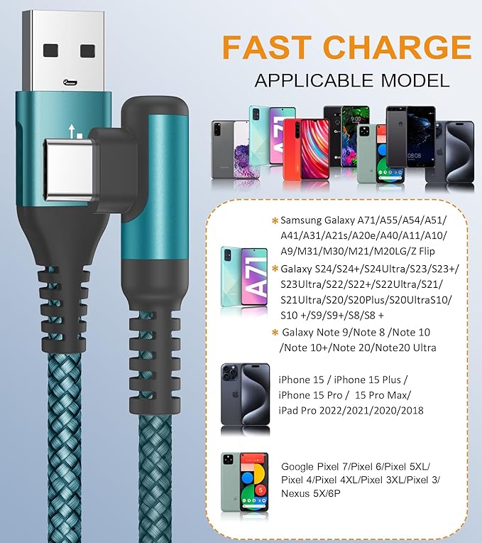 sweguard USB Type C Charger Cable Right Angle iPhone 16 Charger Nylon Braided - Image 2
