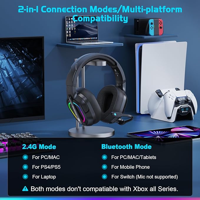 FC200 Wireless Gaming Headset for PS5, PS4-2.4GHz USB Foldable Headphones - Image 7