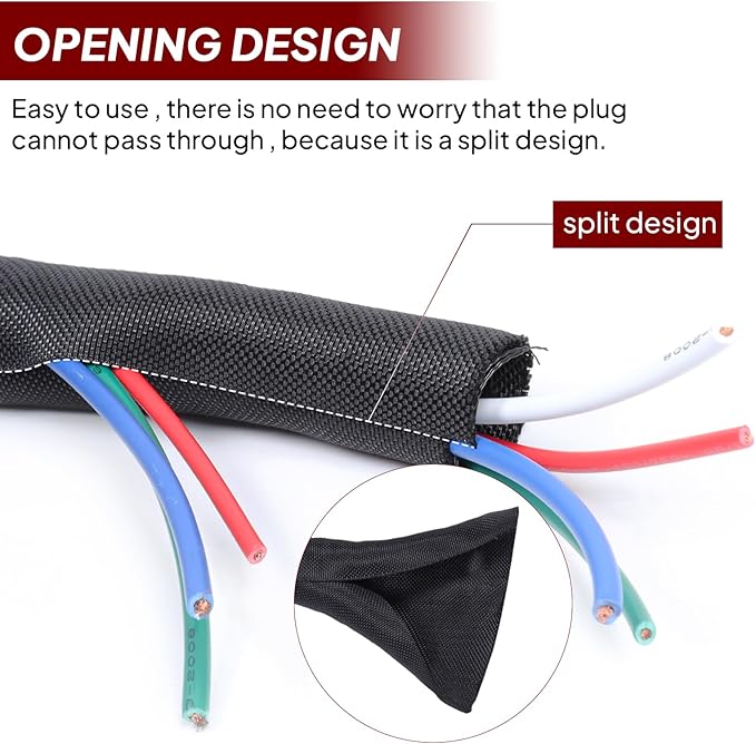 Black Braided Cable Management Sleeves Wire Loom Tubing Cord Protector - Image 2