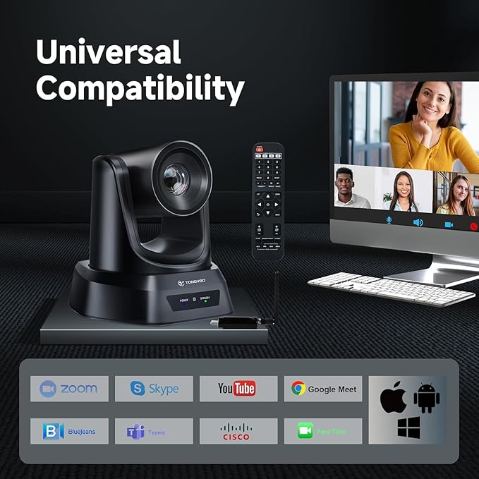 Wireless Conference Room Webcam, Church Live Streaming 10X USB 1080P 60fps PTZ - Image 5