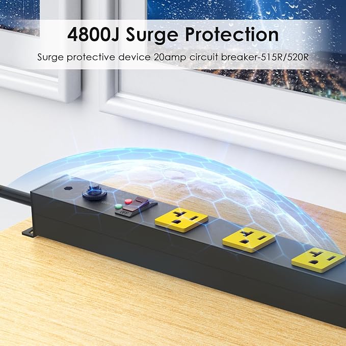 JUNNUJ Long Metal 16 Outlet Power Strip, Wide Spaced Garage Industrial Heavy - Image 4