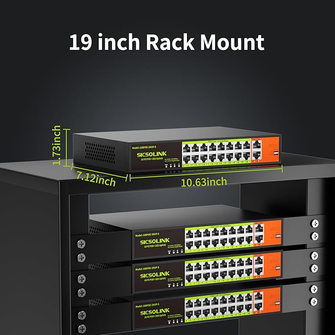 16 Port POE Switch with 2 Gigabit Uplink, IEEE 802.3af/at 100Mbps, 250W - Image 5