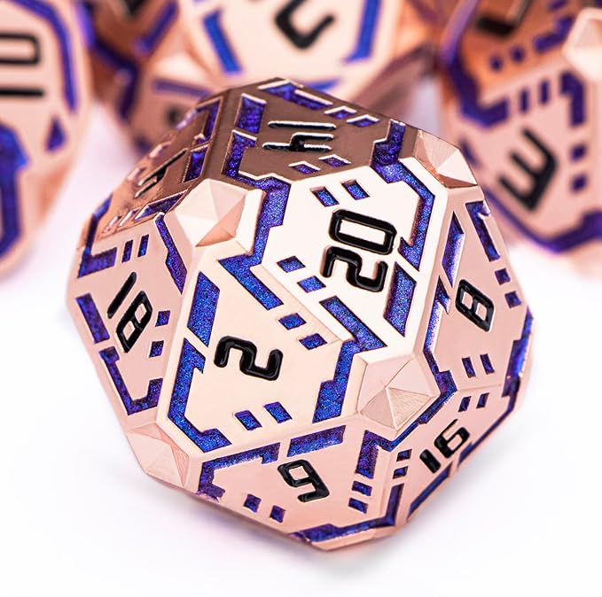 Metal DND Sci-fi Dice Set 7PCS Stripe Polyhedral Dice by OGCOPHEN