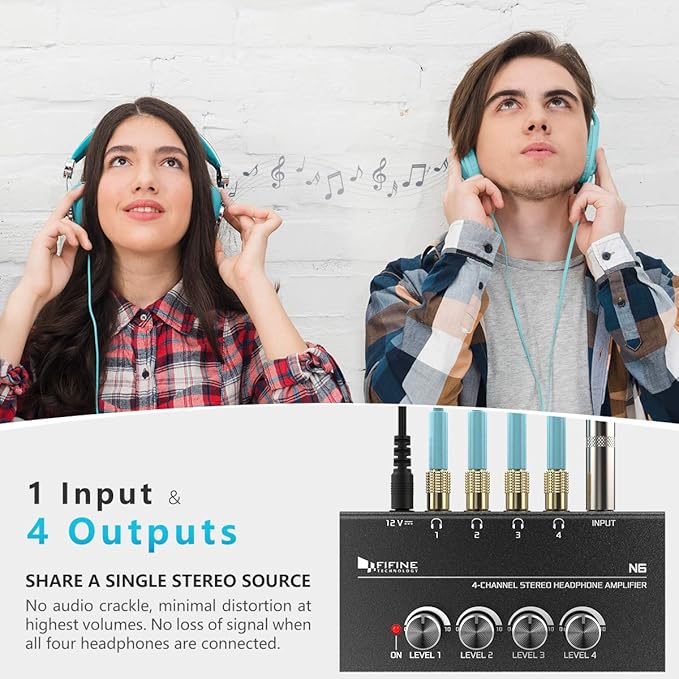 Fifine Headphone Amplifier 4 Channels Metal Stereo Audio Amplifier, Mini - Image 6