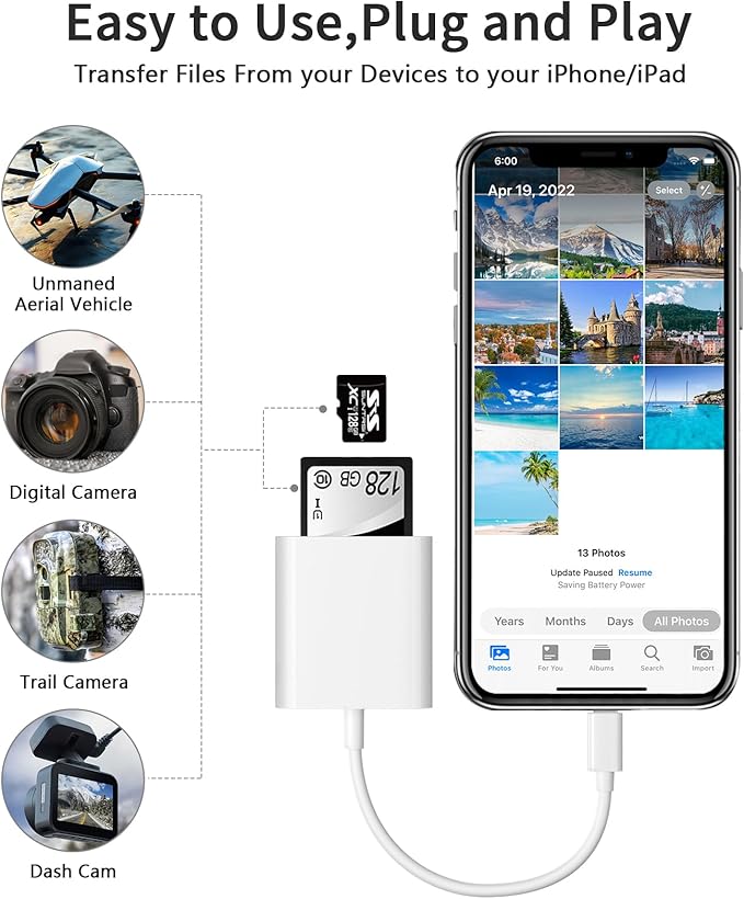 SD Card Reader for iPhone iPad Camera, Dual Card Slot Memory Card Reader - Image 3