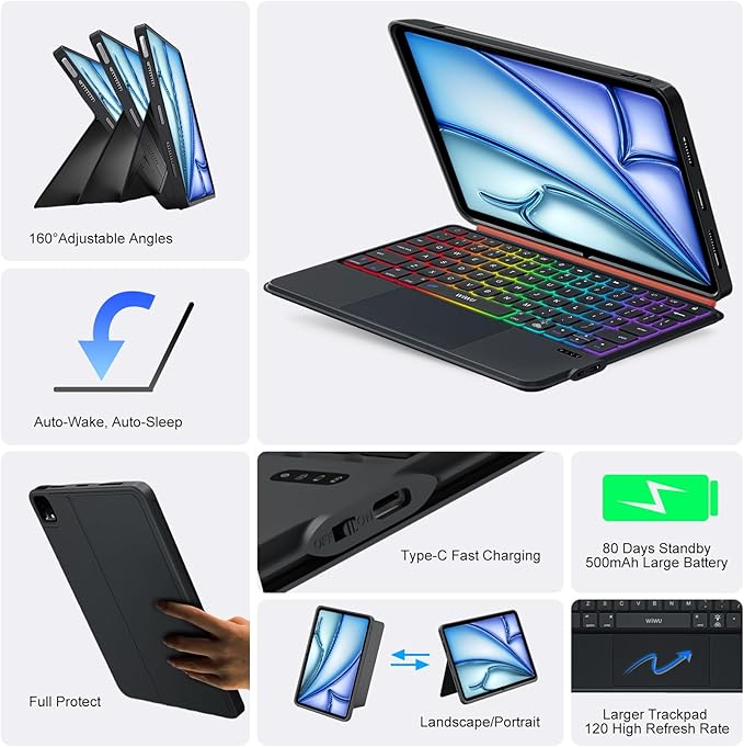Keyboard Case for iPad Air 11 inch M3 M2&Pro 11, Magnetic Detachable iPad A16 - Image 5
