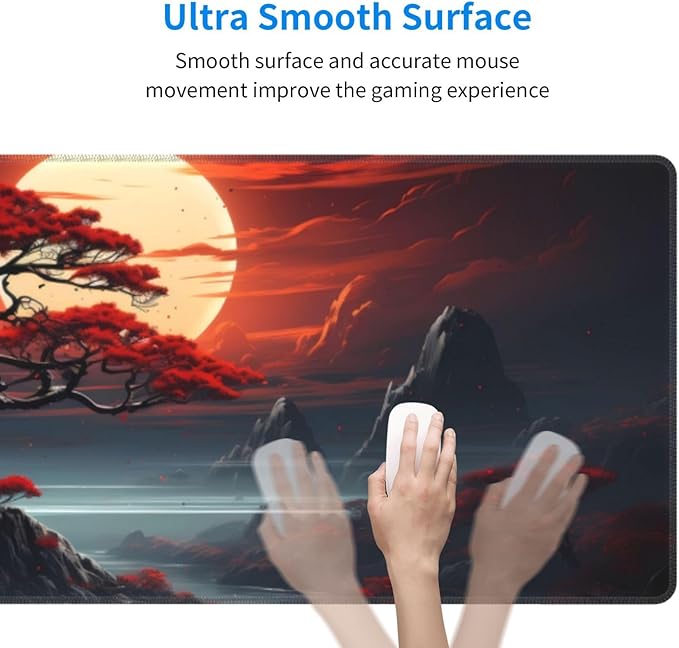 Darkness Red Moon Desk Mat Japanese Mouse Pad, Large Japanese Desk Mat - Image 3