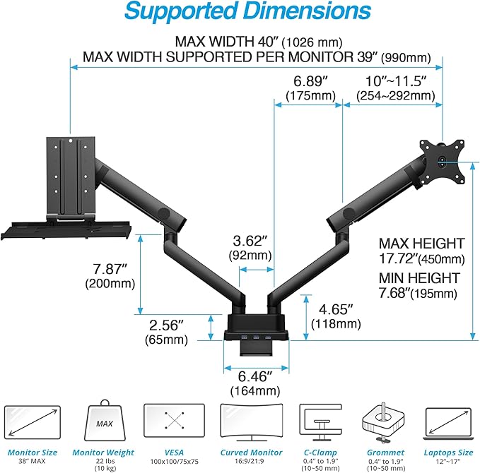 AVLT Dual 17”-38" Monitor Arm Desk Mount - Image 4