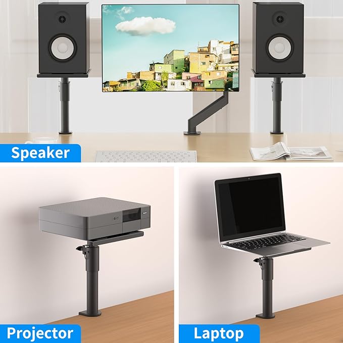 suptek Clamp-on Speaker Stand Desk Mount Set, Height Adjustment, 9.6 x 8.8 inch - Image 7