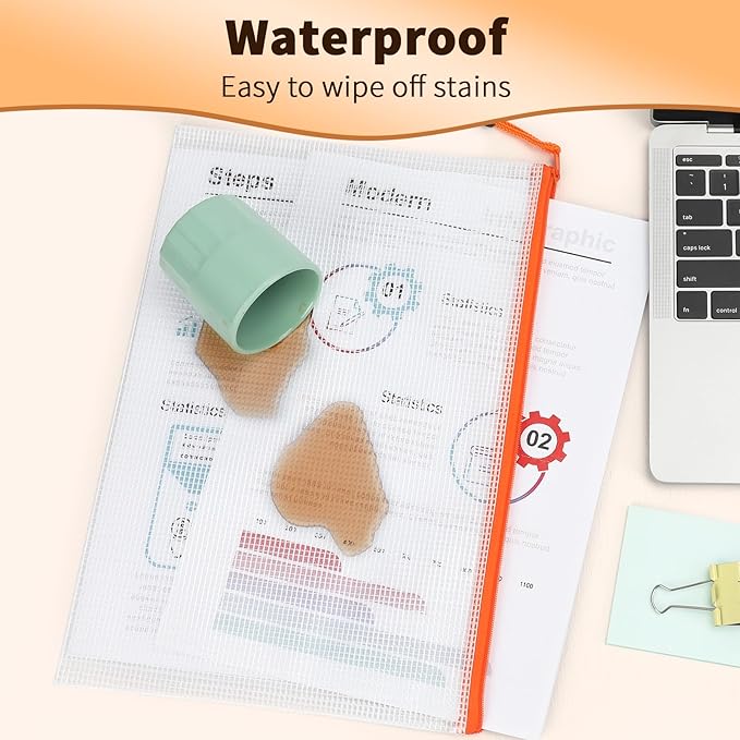 Umriox Zipper Mesh Document Pouch, 6 Assorted Size, Waterproof Zipper Pouches - Image 3