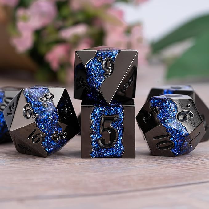 D&D Dice Set Metal, Large Striped Glitter Dice Set.RPG Polyhedral Dice 7pcs Set - Image 3