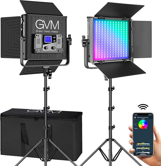 GVM 50RS RGB LED Video Light, 50W Video Lighting Kit by GVMGreatVideoMaker