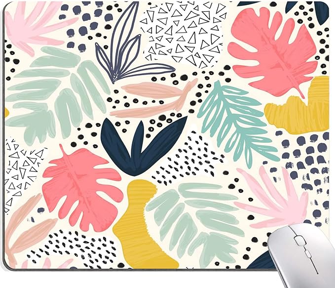 Mouse Pad, Abstract Leaves Mouse Pad, Square Mouse Mat Waterproof Non-Slip by SANWUMIAN