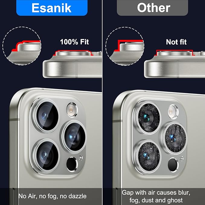 Esanik Upgrade 2 Pack for iPhone 16 Pro/iPhone 16 Pro Max Camera Lens Protector - Image 3