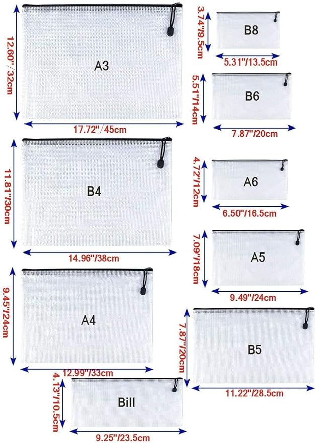Oaimyy-A5, Plastic Mesh Zipper Pouch Document Folders Bag & Zip File Folders - Image 3