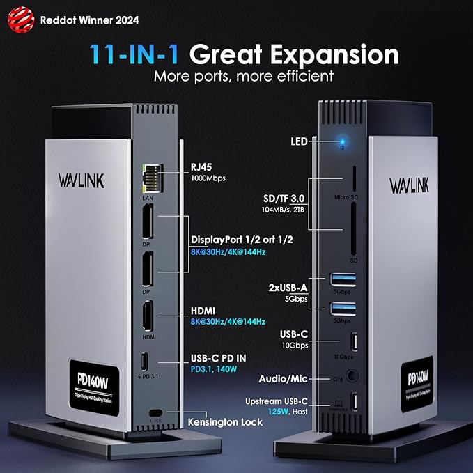 WAVLINK Laptop Docking Station 3 Monitors, 11-in-1 USB C Docking Station - Image 2