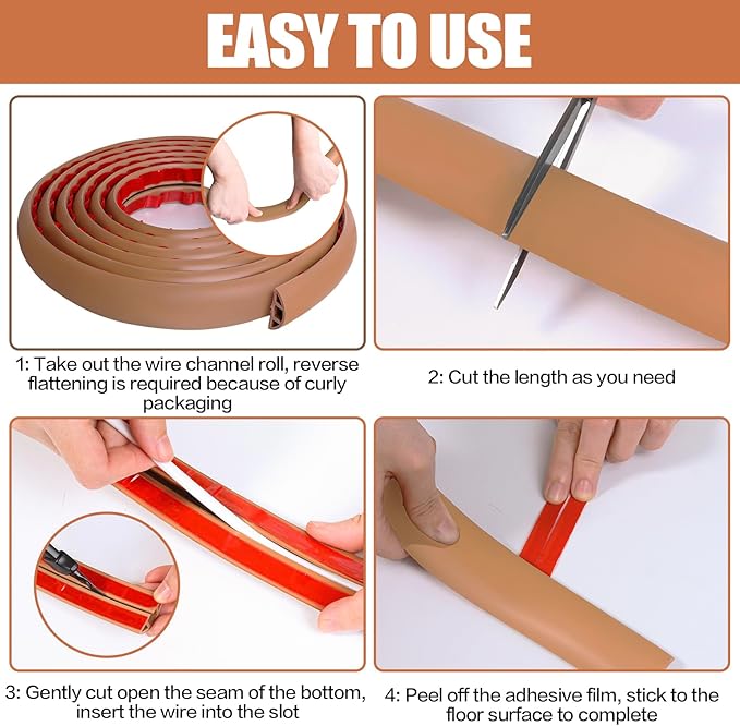 Floor Cord Cover Self Adhesive Cord Hider, 10FT Cable Management, Extension - Image 8