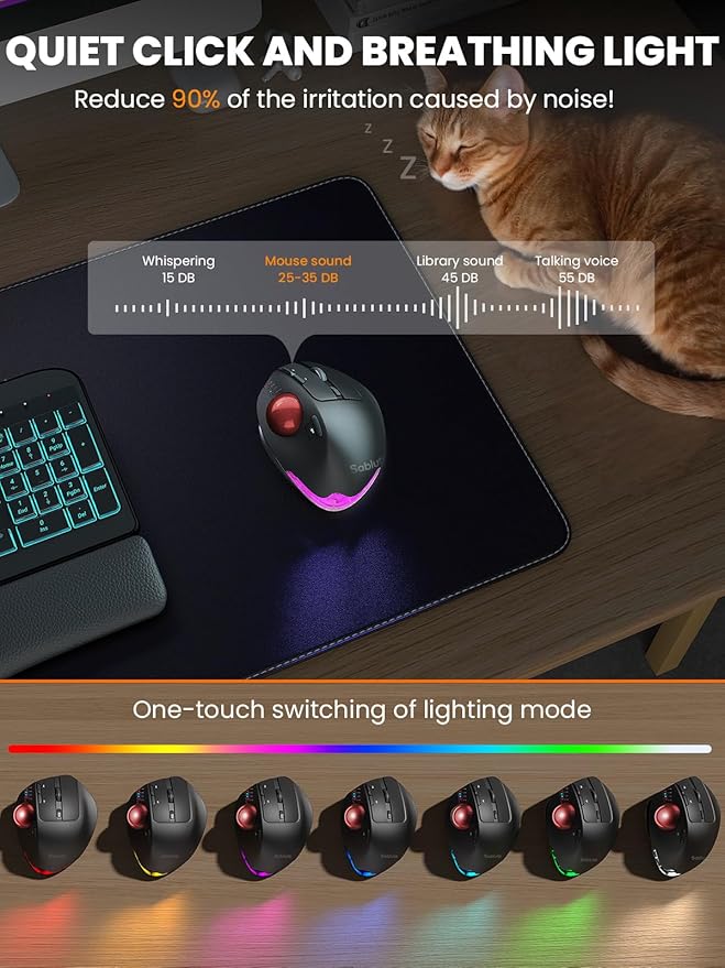 Wireless Trackball Mouse, Ergonomic Bluetooth Rechargeable Computer Mouse - Image 8
