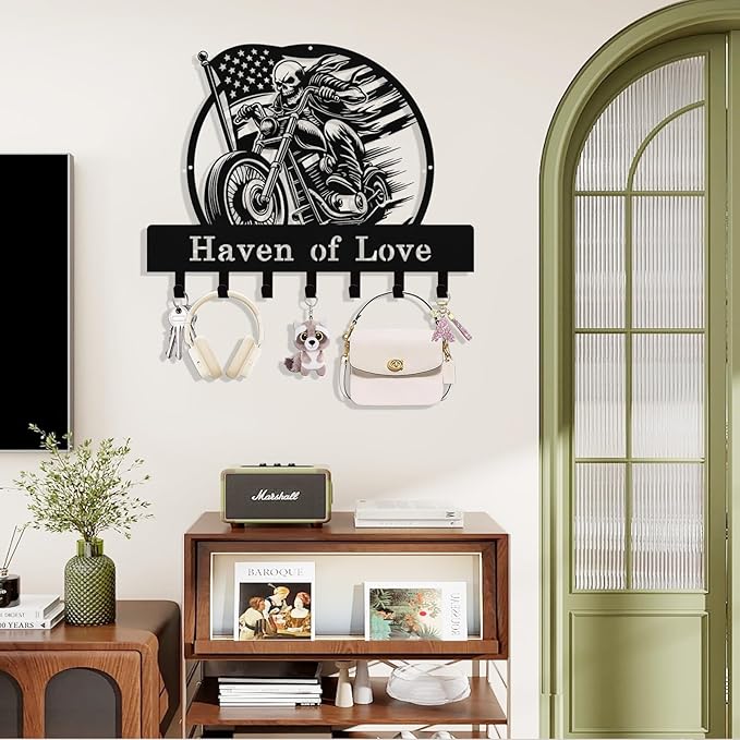Personalized Skull Motocycle Key Holder Wall Mount, Custom Metal Key Rack Key - Image 2