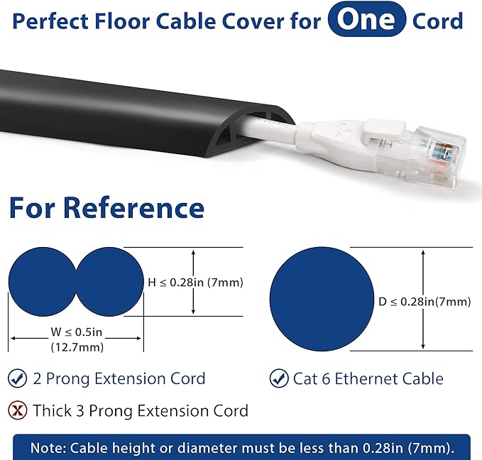Floor Cord Cover 10ft, Cord Hider Floor Black, Floor Cable Management Prevent - Image 2