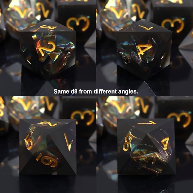 Haxtec Sharp Edge Dice Set DND Dice Black Resin Dice Iridecent Mylar Galaxy D&D - Image 7