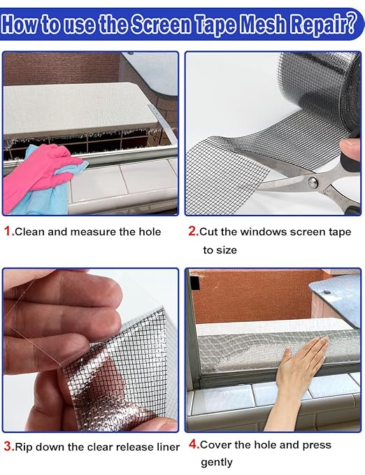 Wohohoho Window Screen Repair Tape, 3 in X 20 FT Black Screen Patch Repair Kit - Image 6