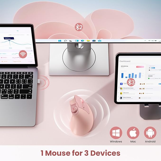 seenda Ergonomic Mouse Rechargeable, USB+Dual Bluetooth, MOU-302 Vertical - Image 2