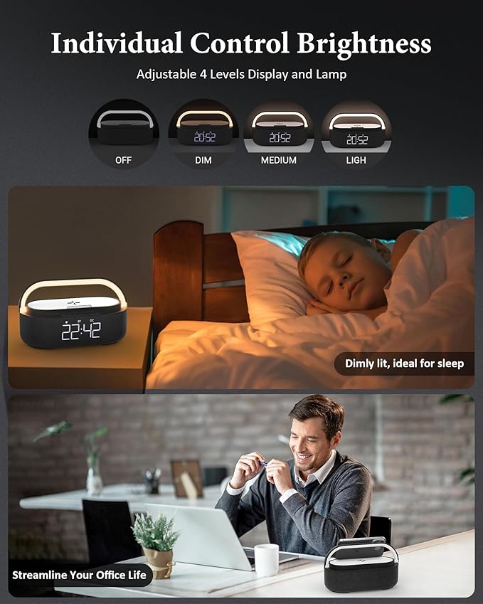 COLSUR Bluetooth Speaker with Wireless Charger, FM Radio, Dimmable LED Night - Image 6