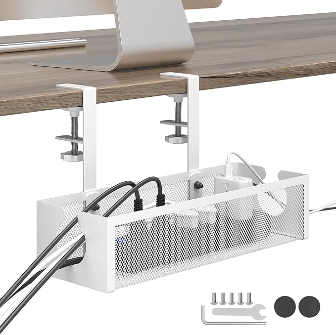 DELAMU Under Desk Cable Management Tray, No Drill Metal Mesh Cable Management - Image 9