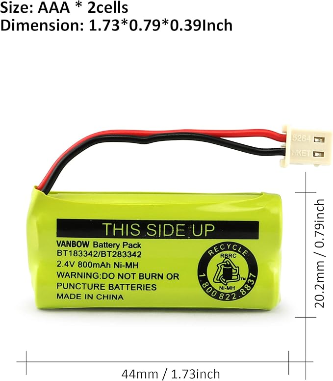 BT183342/BT283342 2.4V 800mAh Ni-MH Battery Pack, Compatible - Image 2