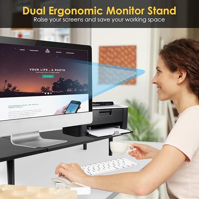 Dual-Monitor-Stand-Riser-For-Desk Adjustable Length 32-40 Inch，Large Desktop - Image 5