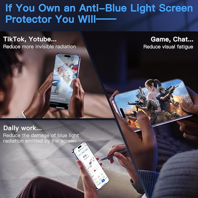 Uyiton Anti-Blue Light for iPhone 14 Pro Max Screen Protector - Image 8
