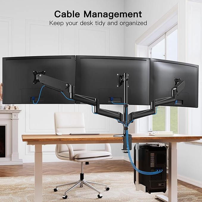 HUANUO Triple Monitor Mount for 17 to 32 inch Screens, Gas Springs Adjustment - Image 7
