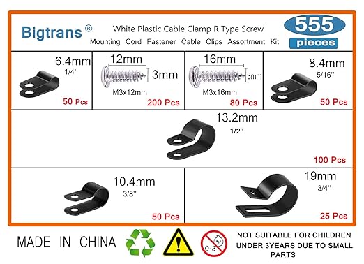 Bigtrans 555 Pcs Nylon Plastic R-Type Wire Clips - Image 2