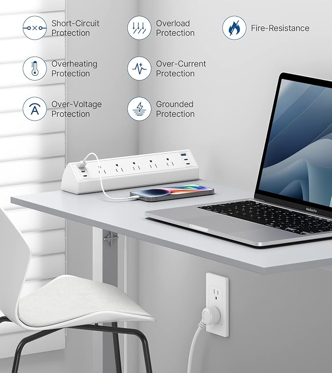 Desk Clamp Power Strip USB C, Under Desk Mount Power Station, 20W Fast Charging - Image 5