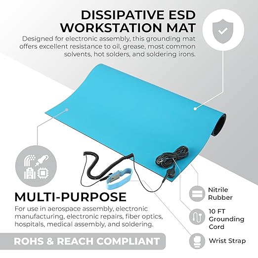 MWRF ESD Mat Kit with Wrist Strap and Grounding Cord - Image 2