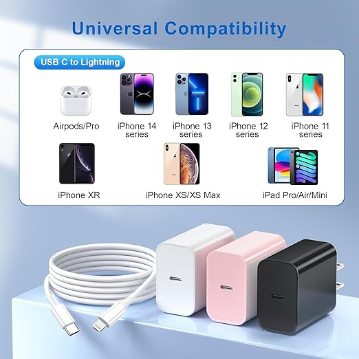 for iPhone 14 13 12 11 Fast Charger, 3 Pack 20W USB C Charger Block - Image 6