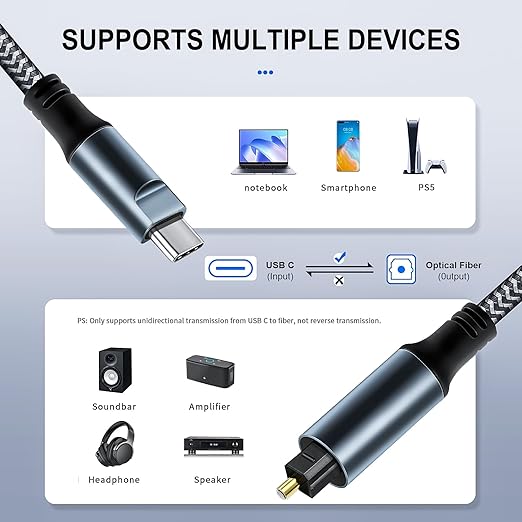 Kumiho Braided USB C to Optical Audio Cable 10Ft USB C to Toslink Optical Cable - Image 3