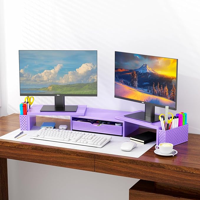 Spacrea Metal Desk Organizers and Accessories, Dual Monitor Stand Riser - Image 2