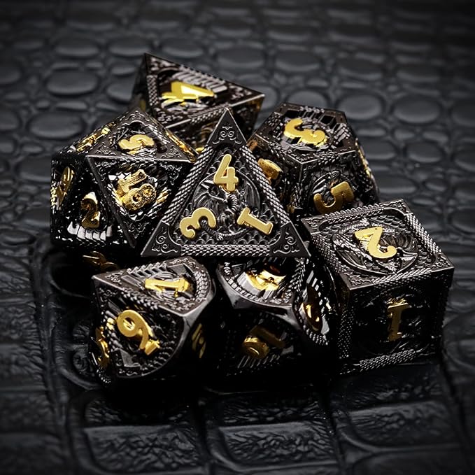 Haxtec Metal DND Dice Set Black Gold Metal D&D Dice - Image 5